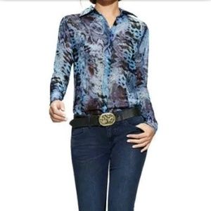 CAbi #609 Blue Python Sheer Medium Blouse
